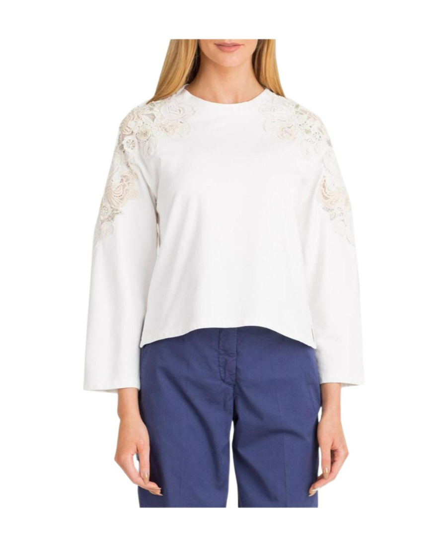 Twinset T-shirt With Round Neck And Long Sleeves In White