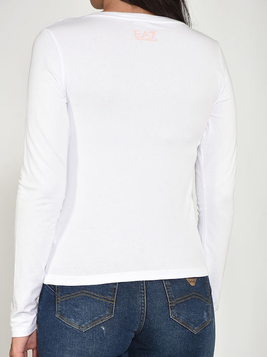 Ea7 T-shirt With Round Neck And Long Sleeves In White