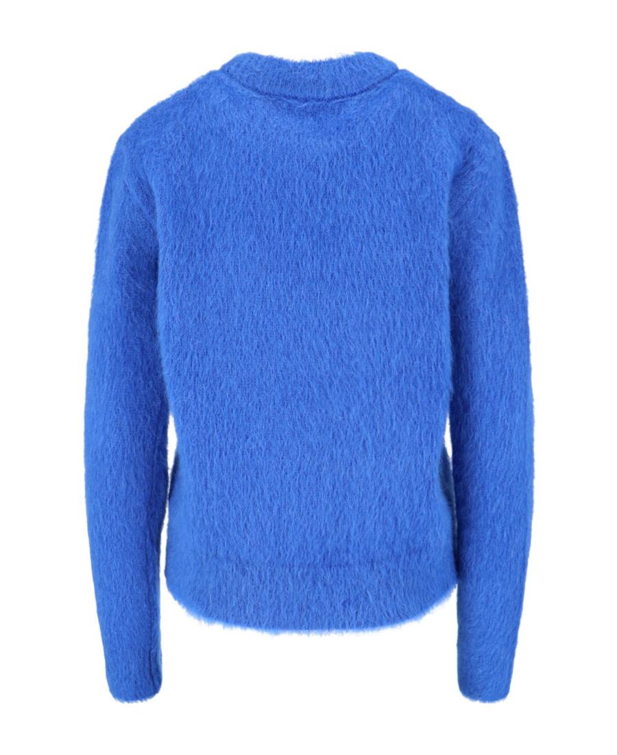 Balmain Logo Jacquard Crewneck Knitted Jumper In Blue