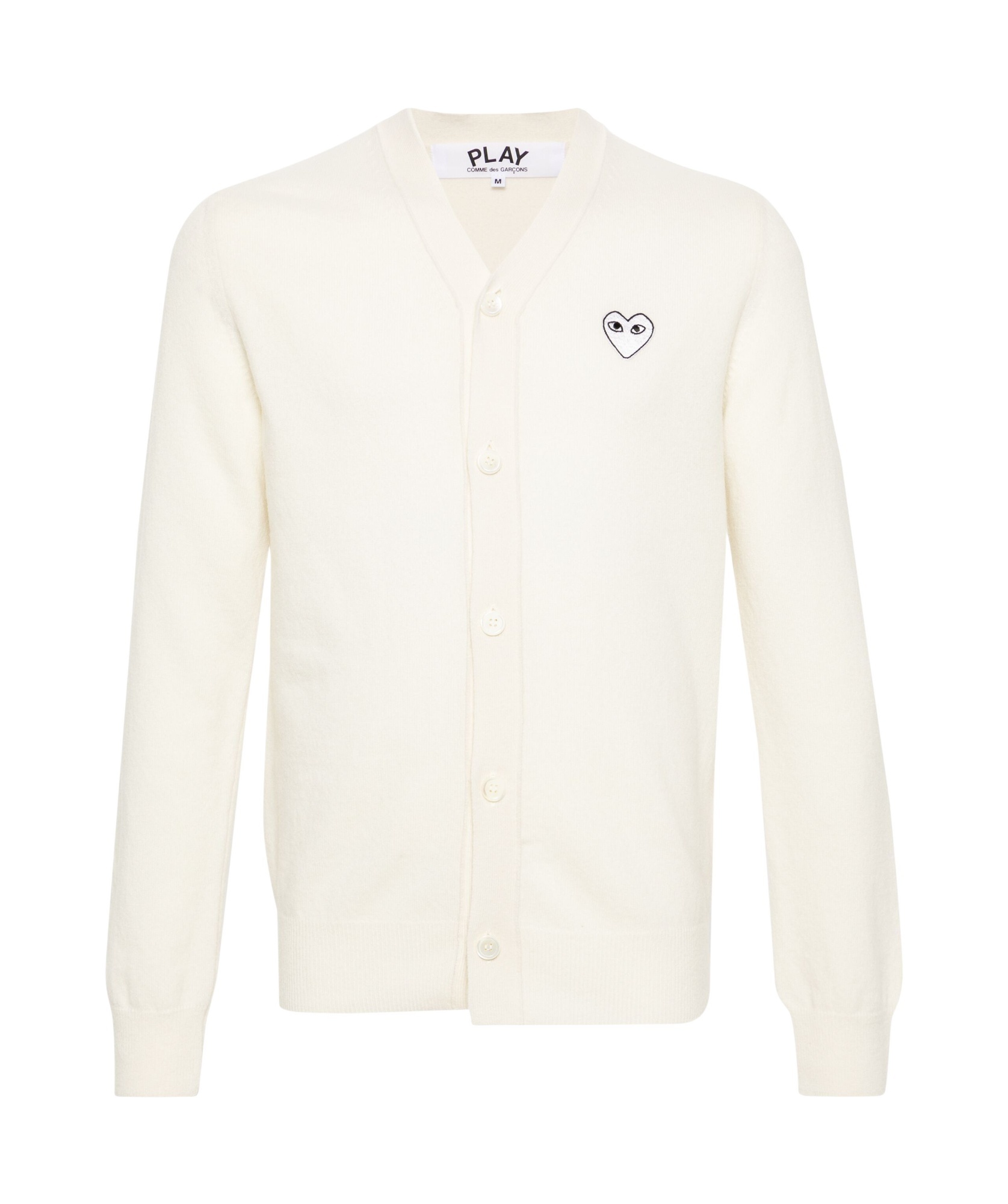 Comme Des Garçons Play Heart-patch Wool Cardigan In White
