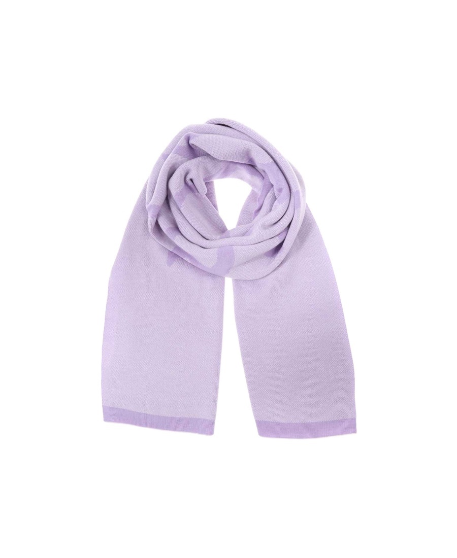 Off-white Logo-intarsia Virgin-wool Scarf In Purple