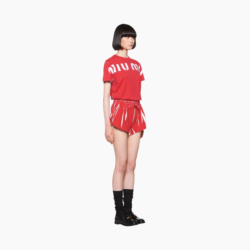 Miu Miu Logo-print Cotton T-shirt In Red