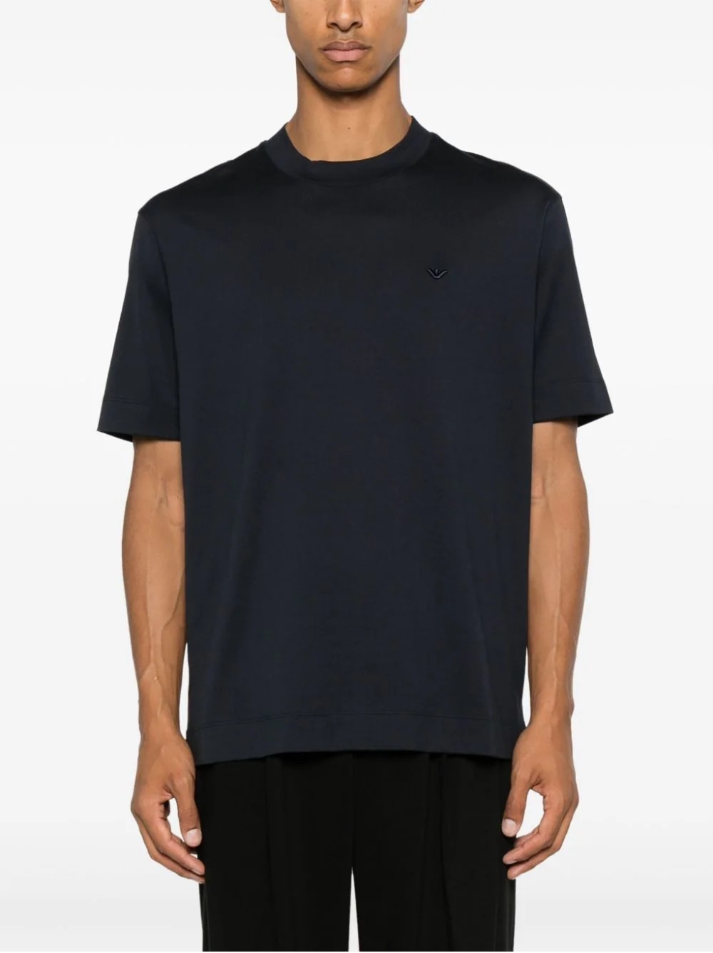 Emporio Armani Logo-embroidered Cotton Blend T-shirt In Black