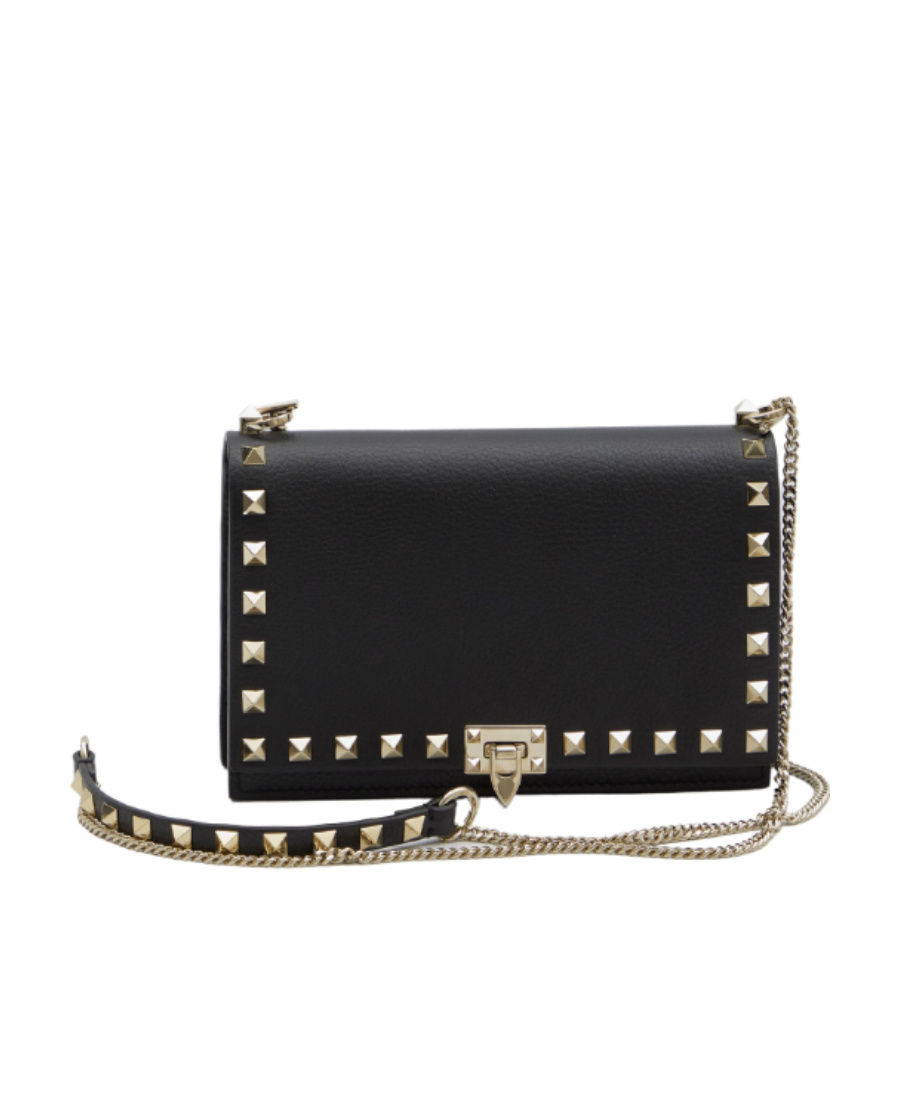 Valentino Garavani Mini Black Leather Bag With Golden Metal Studs Women