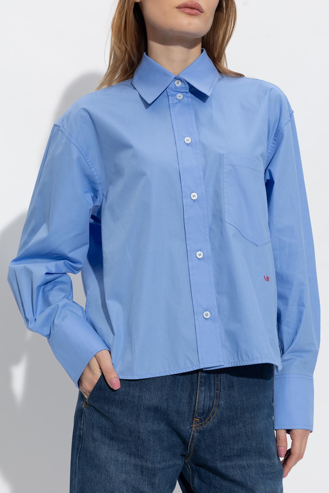 Victoria Beckham Shirt Cropped Long Sleeves In Blue