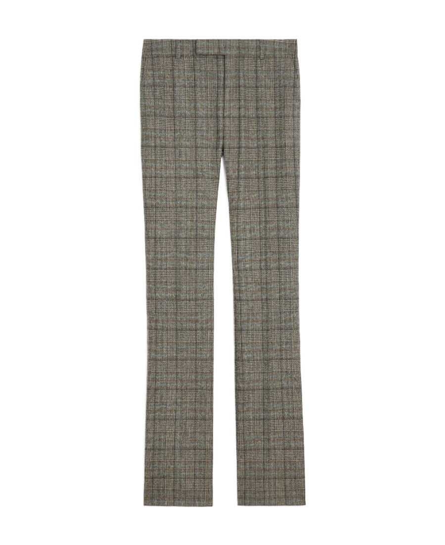 Celine Wool Casual Pants With Checkered Details In Gray