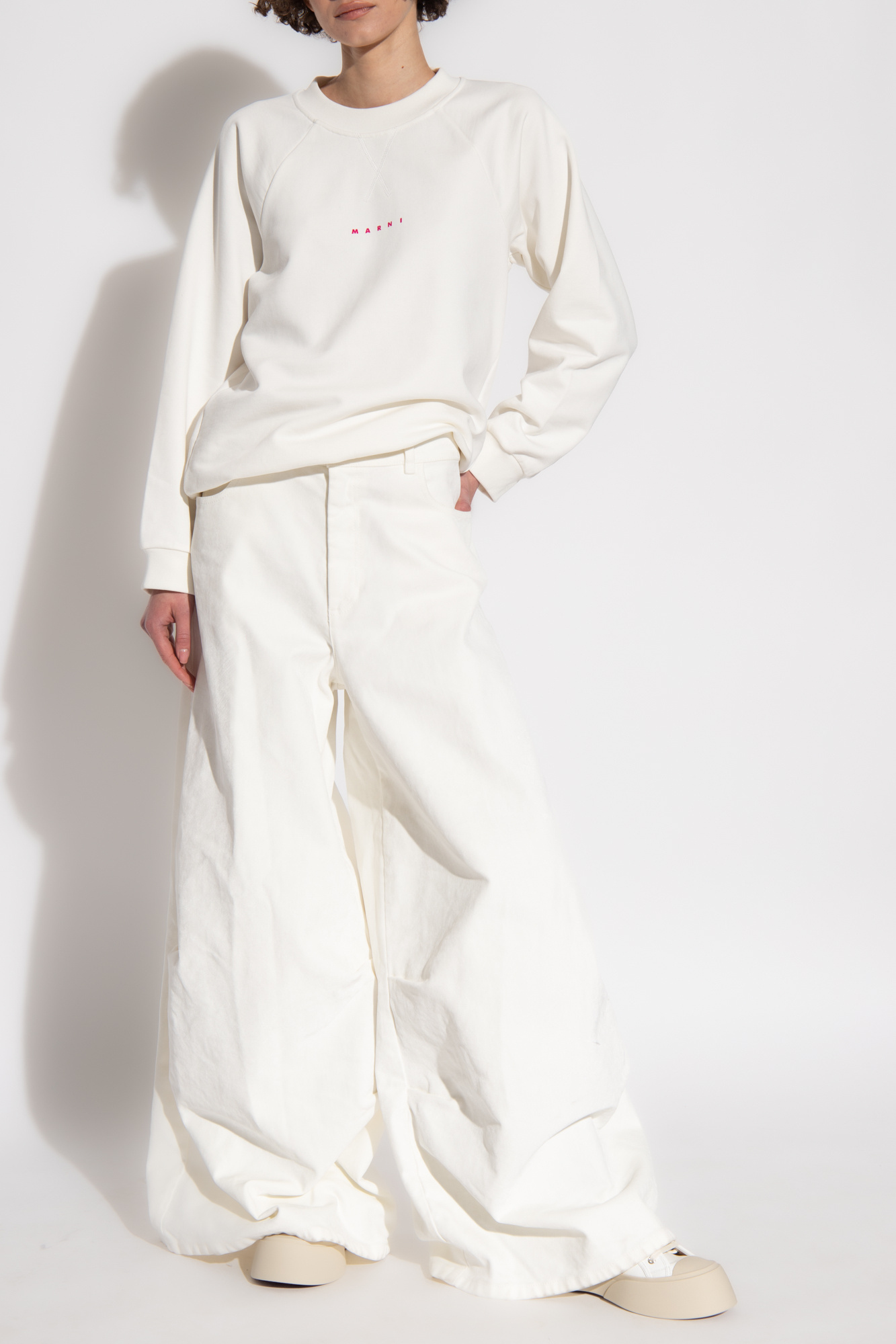Marni Logo-print Cotton Sweatshirt In White