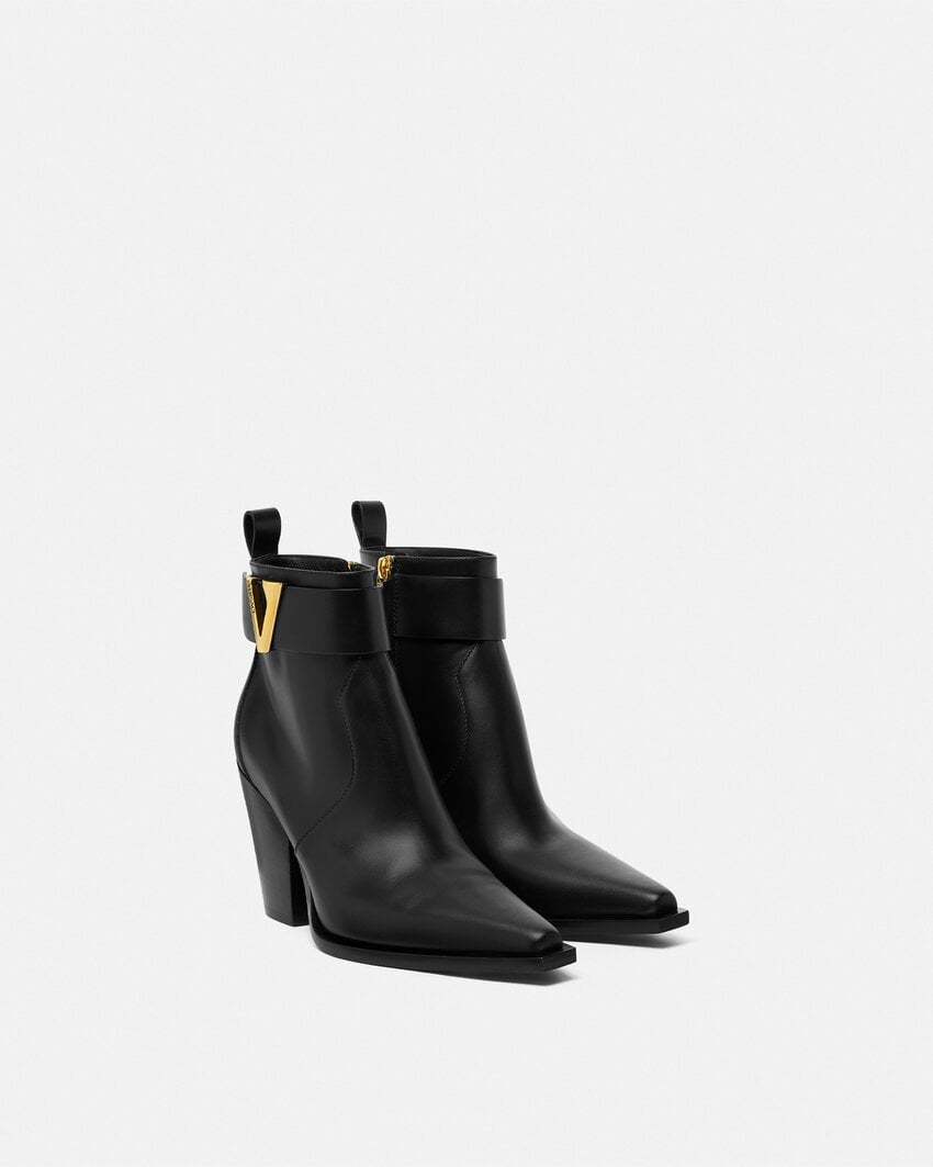 Versace Embellished Leather Ankle Boots In Black