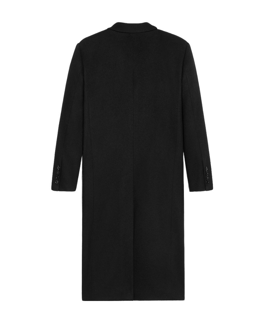 Celine Double-breasted Wool Coat With Padded Shoulders And Tailored Fit In Black