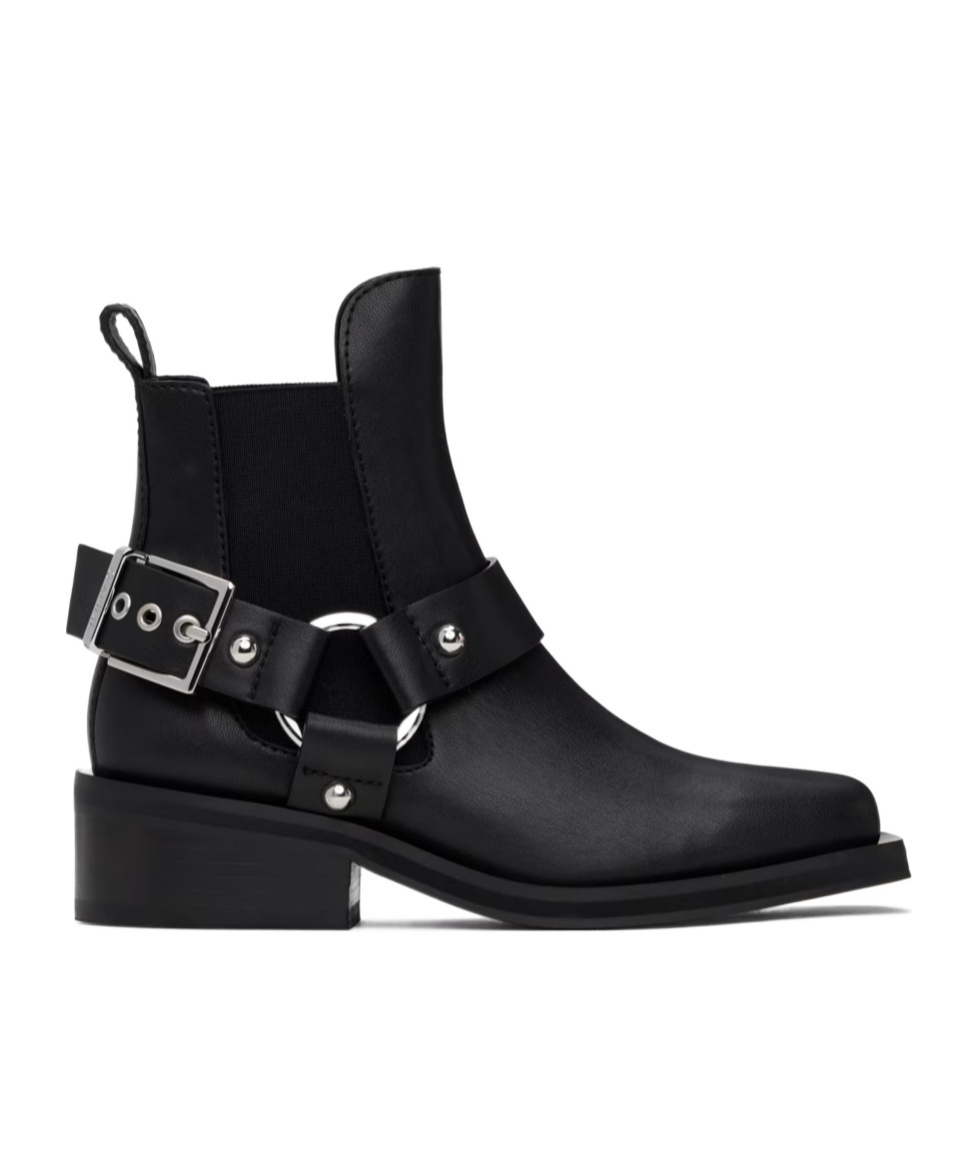 Ganni Buckle-strap Leather Ankle Boot In Black