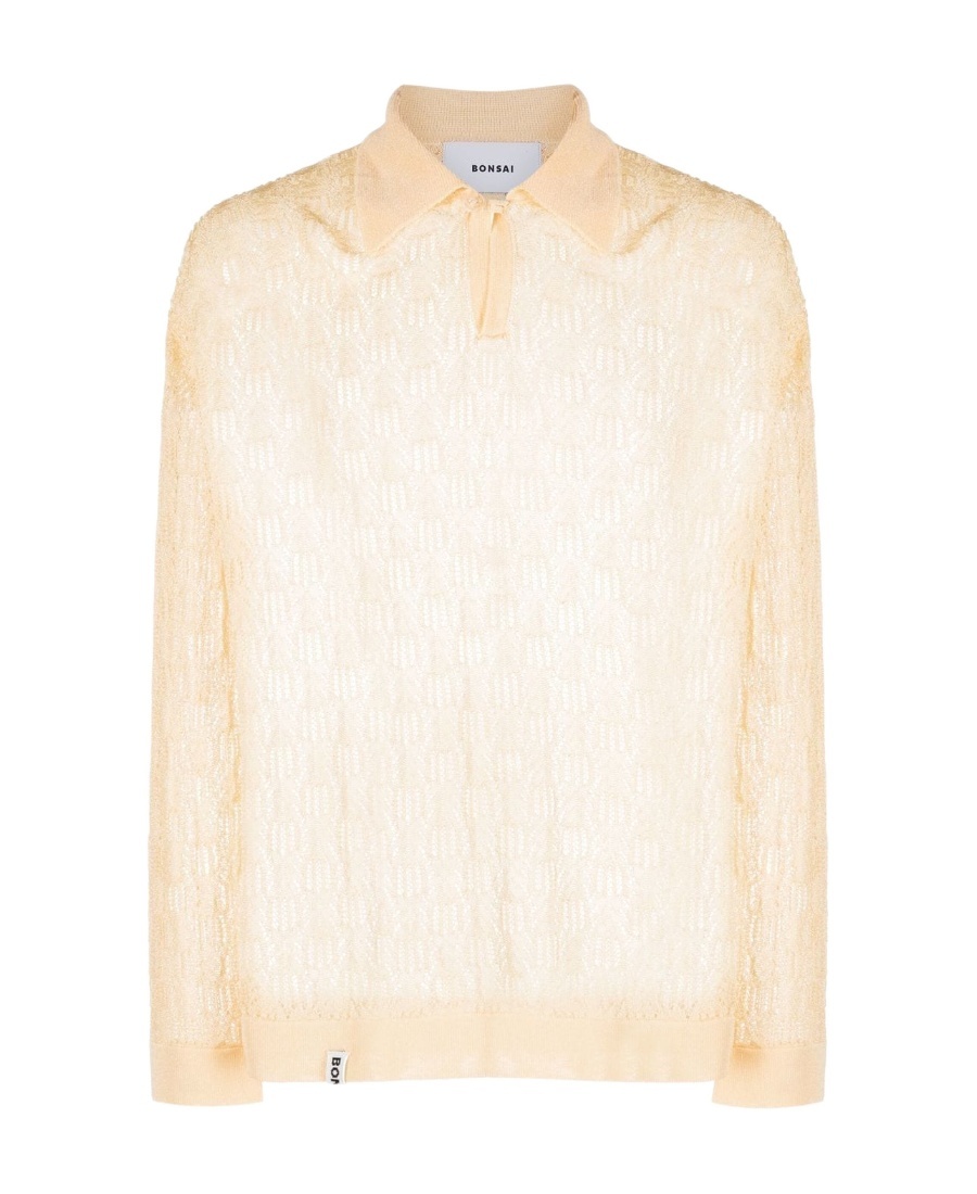 Bonsai White Oversized Open Knit Polo In White