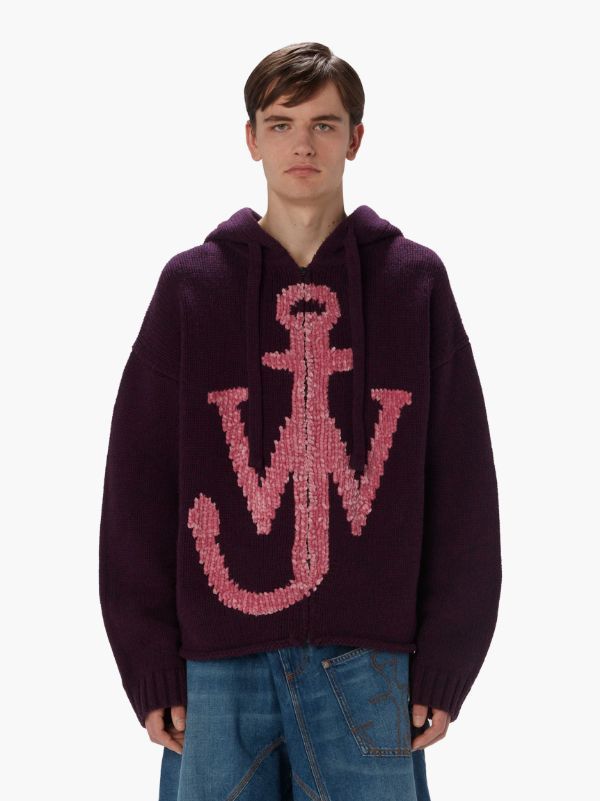 Shop Jw Anderson Anchor-logo Zip Hoodie In Black