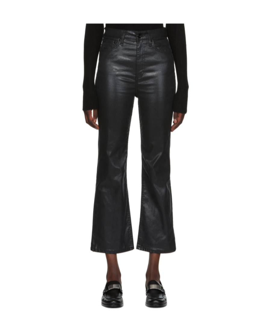 Rag & Bone Casey Coated High-rise Ankle Flare Jean In Black