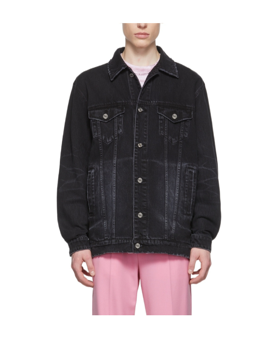 We11 Done Lapel Long-sleeved Denim Coat In Black