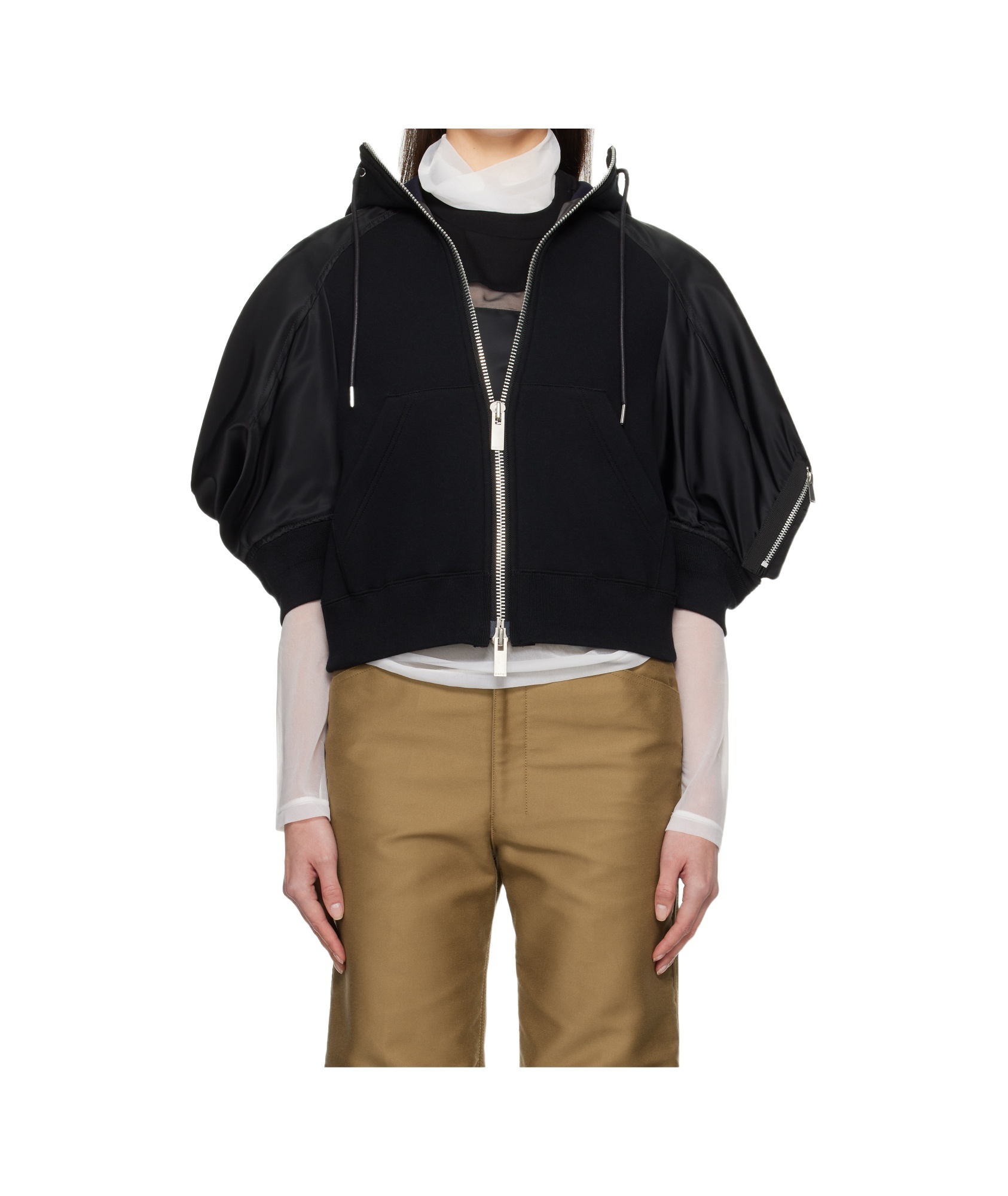 Sacai Long-sleeved Spliced Hoodie In Black