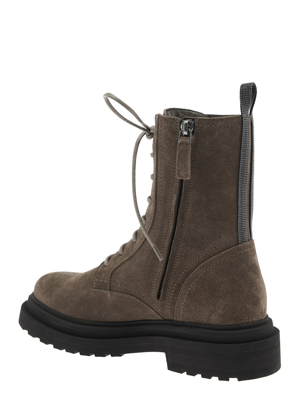 Brunello Cucinelli Brown Ankle Boots With Monil Detail On The Rear And Side Zip Closure In Leather Woman