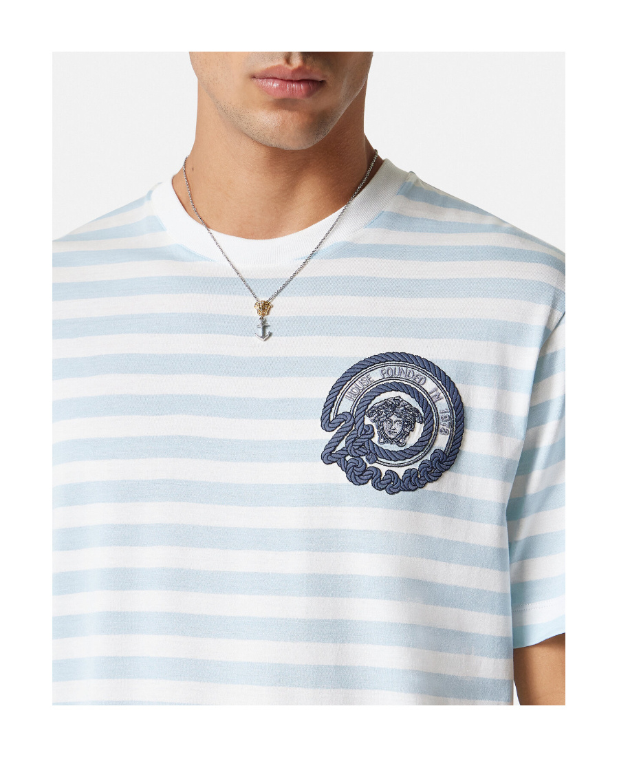 Versace Multicolored Nautical Stripe T-shirt In Blue