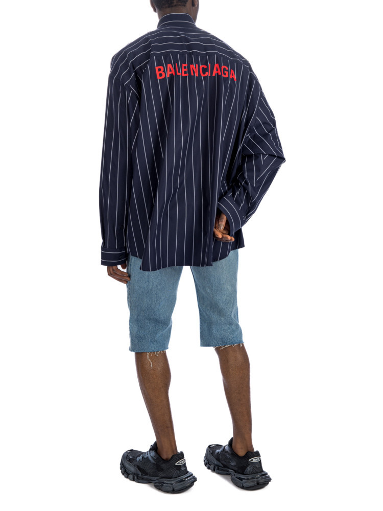 Balenciaga Striped Oversized Cotton Blend Shirt In Black
