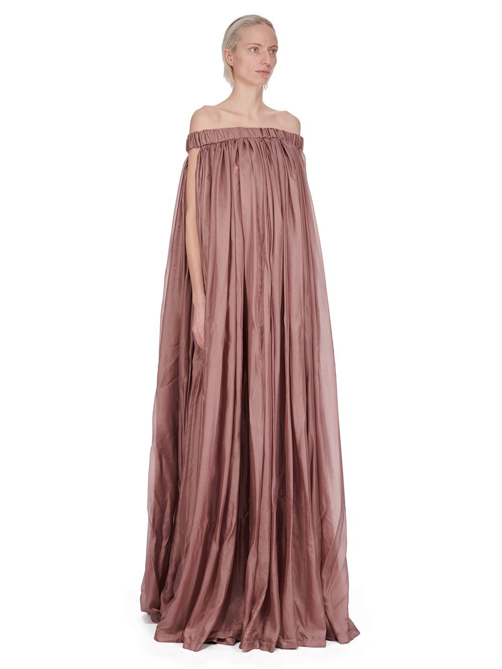 Rick Owens Floor-length Silk Dress With Elasticized Bodice In Brown