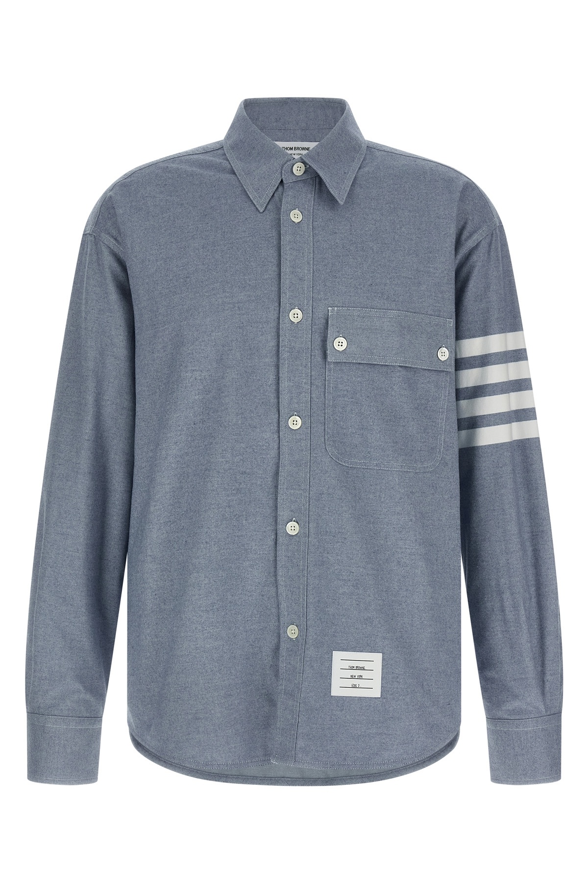 Thom Browne 4 Bar Stripe Flannel Shirt In Blue