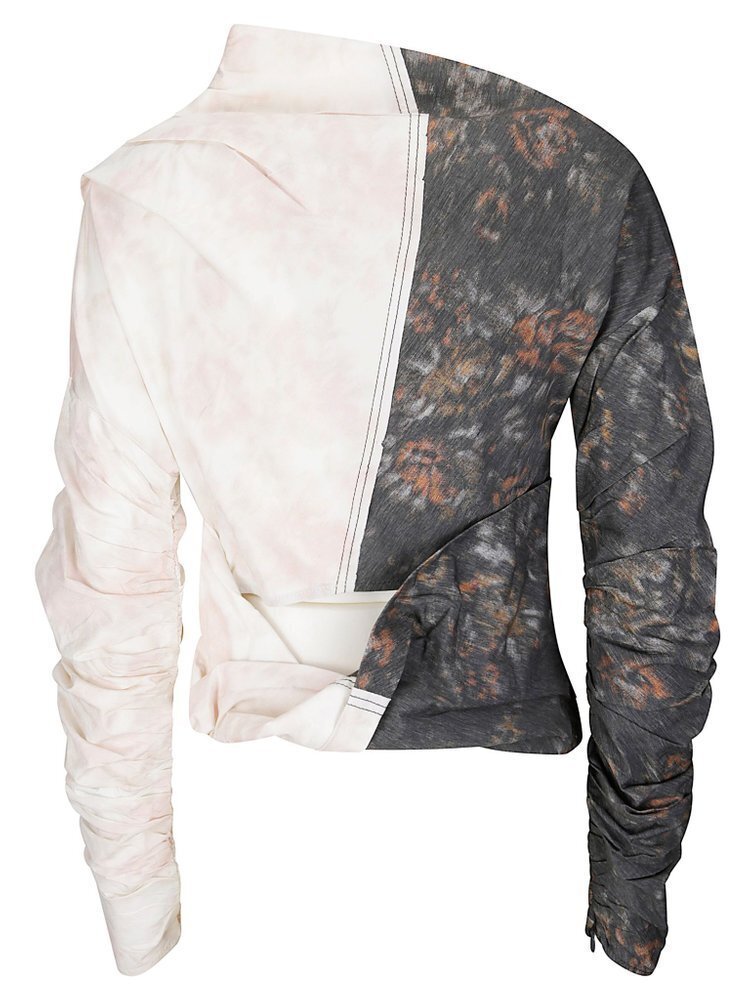 Ganni Gathered Panelled High Neck Blouse In Black