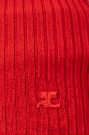 Courrèges Off Shoulder Ribbed Knit Top In Red