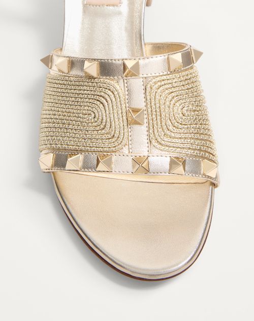 Valentino Garavani Rockstud Sandal In Laminated Nappa With Cornely Embroidery 60mm Woman Platinum 41 In Platinum Color