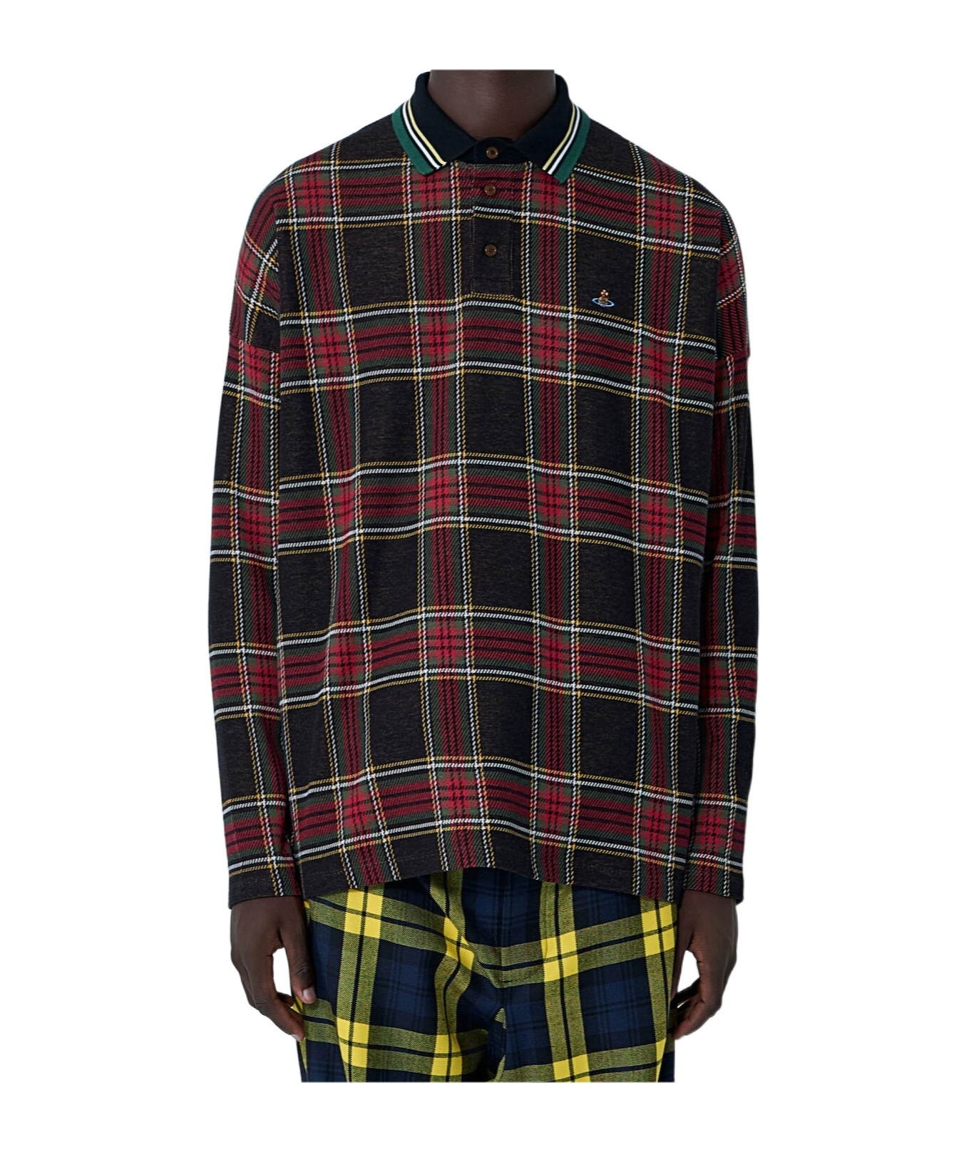 Vivienne Westwood Crewneck Sweater With Plaid Pattern And Button Detail In Brown