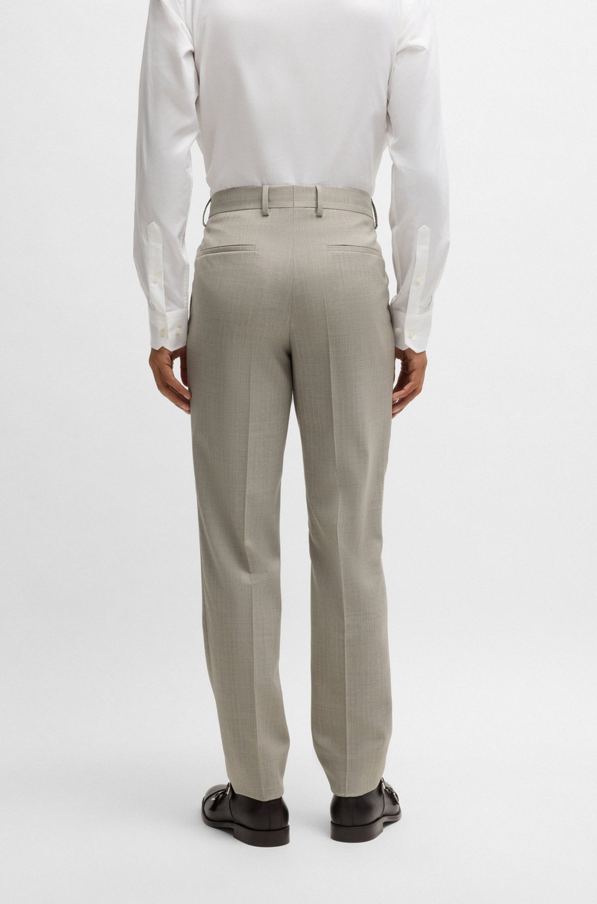 Hugo Boss Slim-fit Suit In Patterned Wool In Neutral