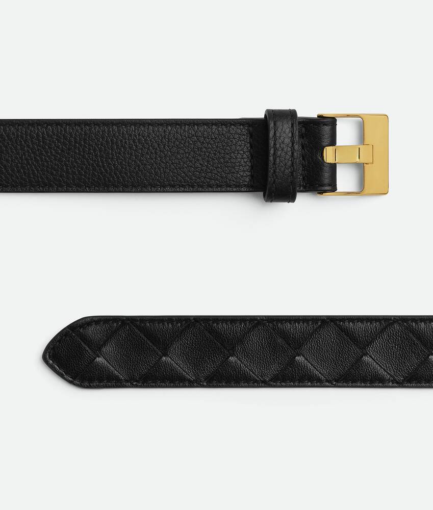 Bottega Veneta Leather Intrecciato Weave Belt In Black