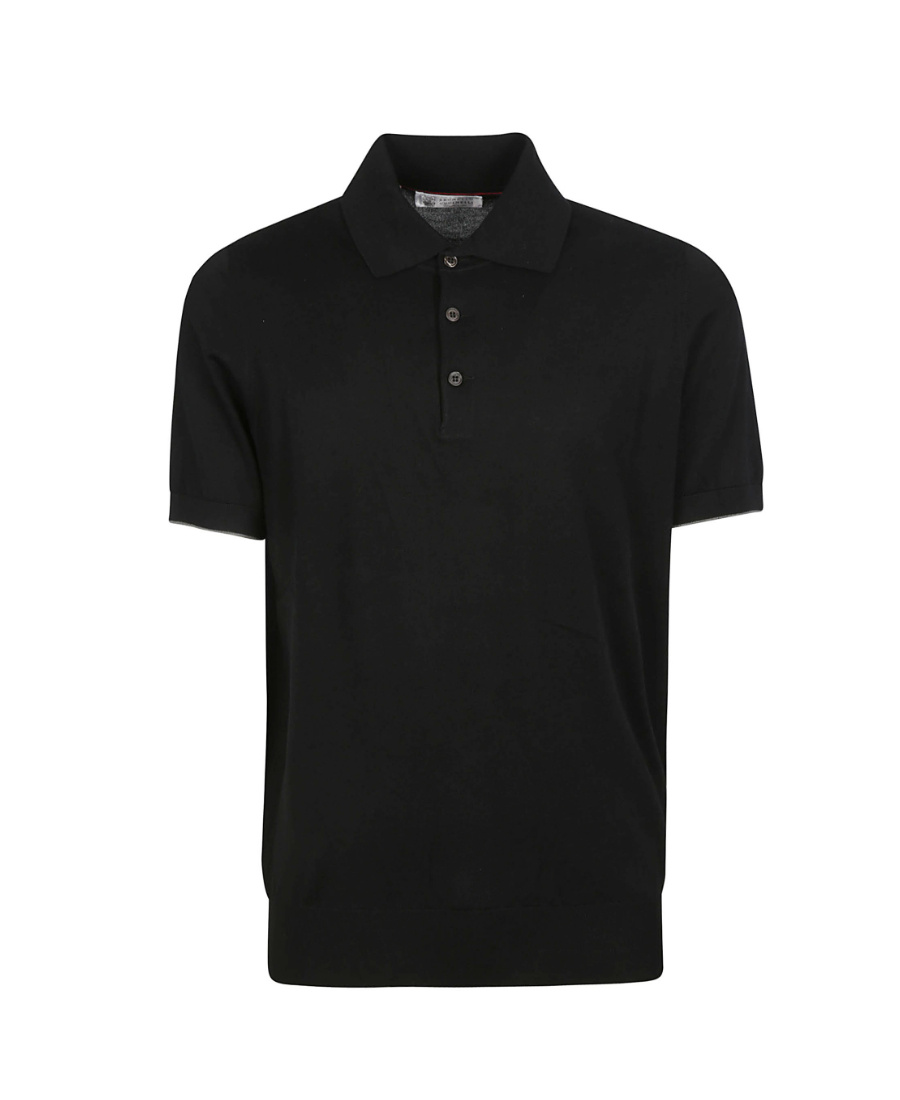 Brunello Cucinelli Black Polo Shirt In Cotton Short-sleeves With Bottons In Black