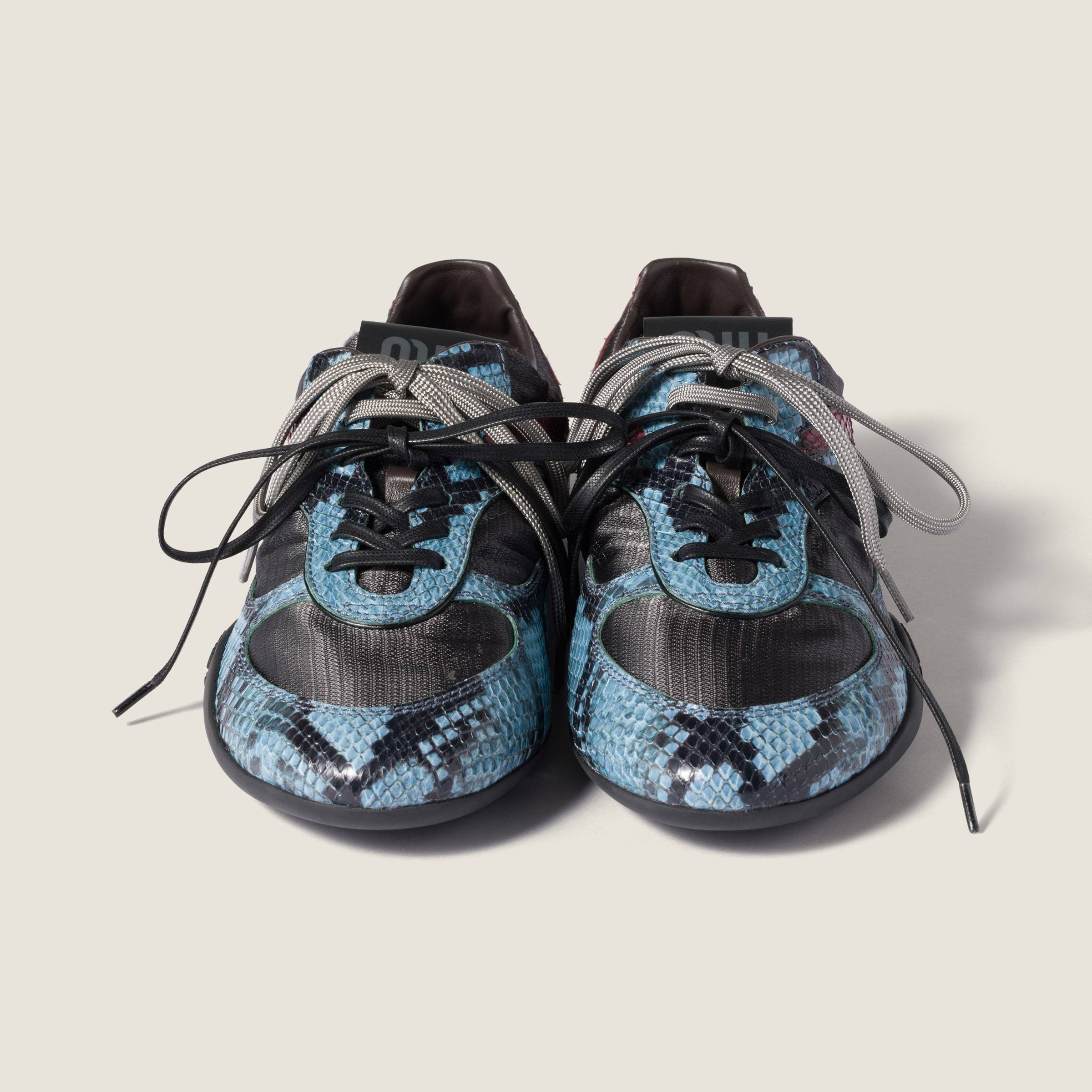 Miu Miu Gymnasium Technical Fabric And Python-print Ayers Leather Sneakers In Multi