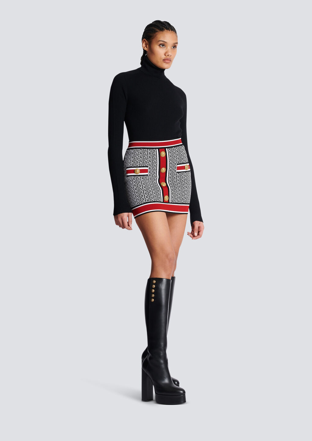 Balmain Multicolor Buttoned Monogram Knit Mini Skirt In Black