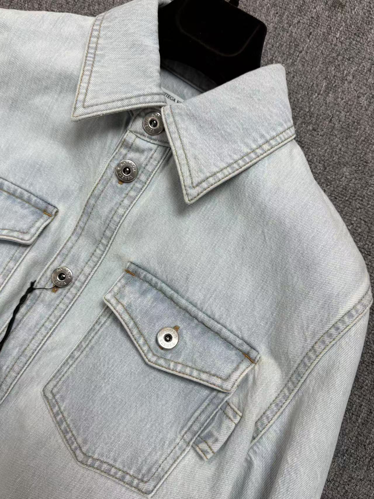Bottega Veneta Long Sleeve Denim Shirt In White