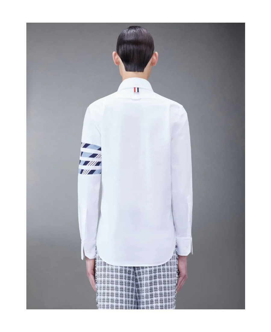 Thom Browne Grey Funmix Checked Cotton Shirt In White
