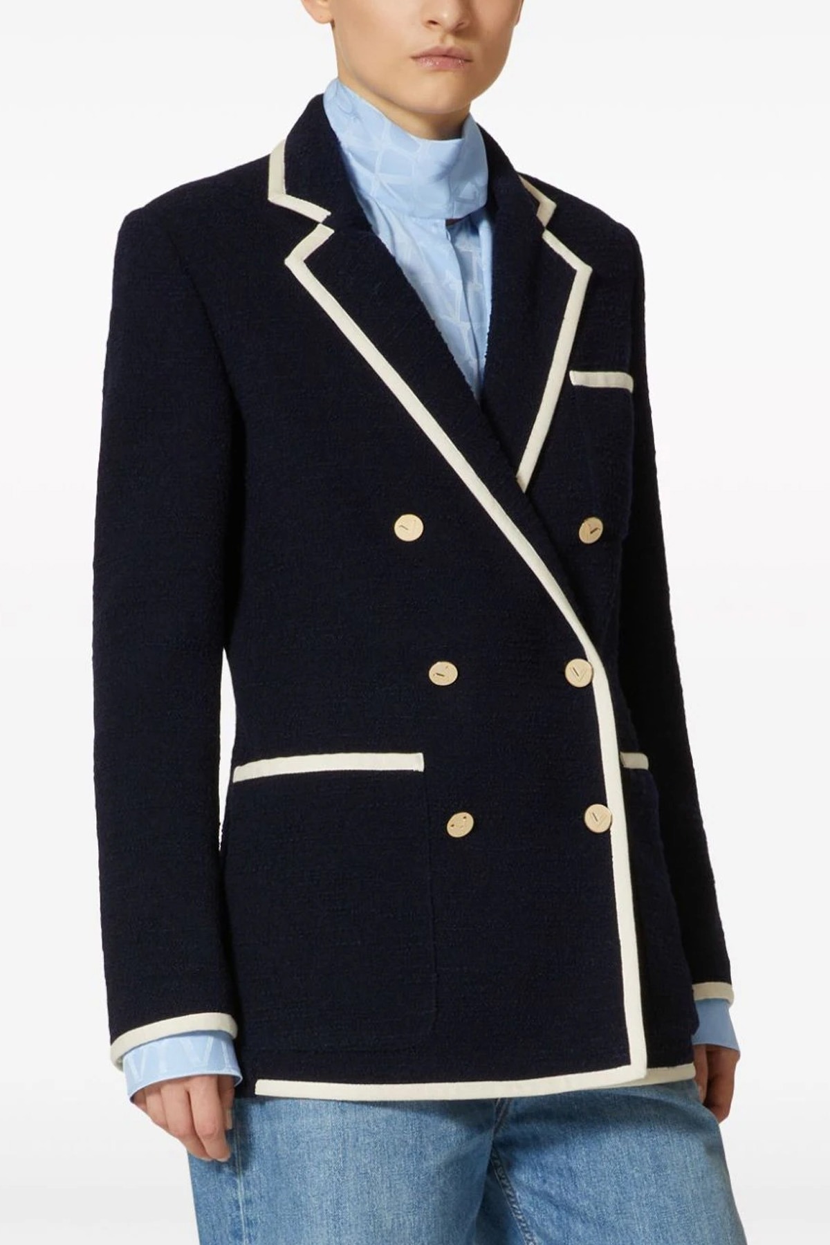 Shop Valentino Light Wool Tweed Blazer In Blue