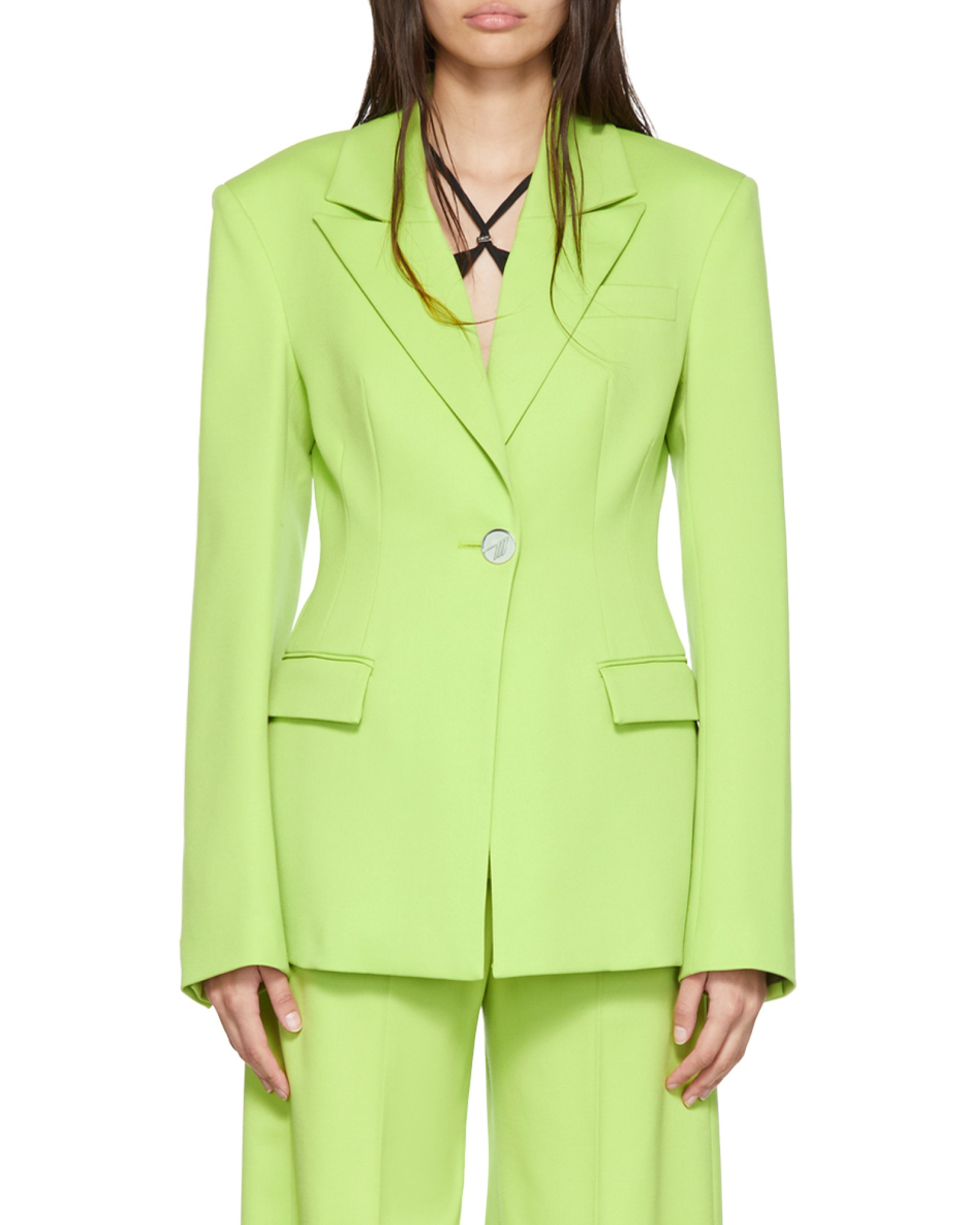 Attico Green Single-breasted Blazer In Yellow