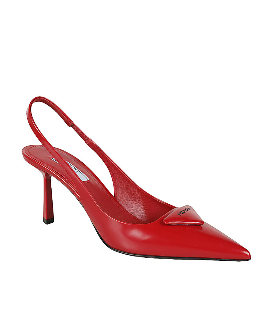 Prada Logo High Heels In Scarlet