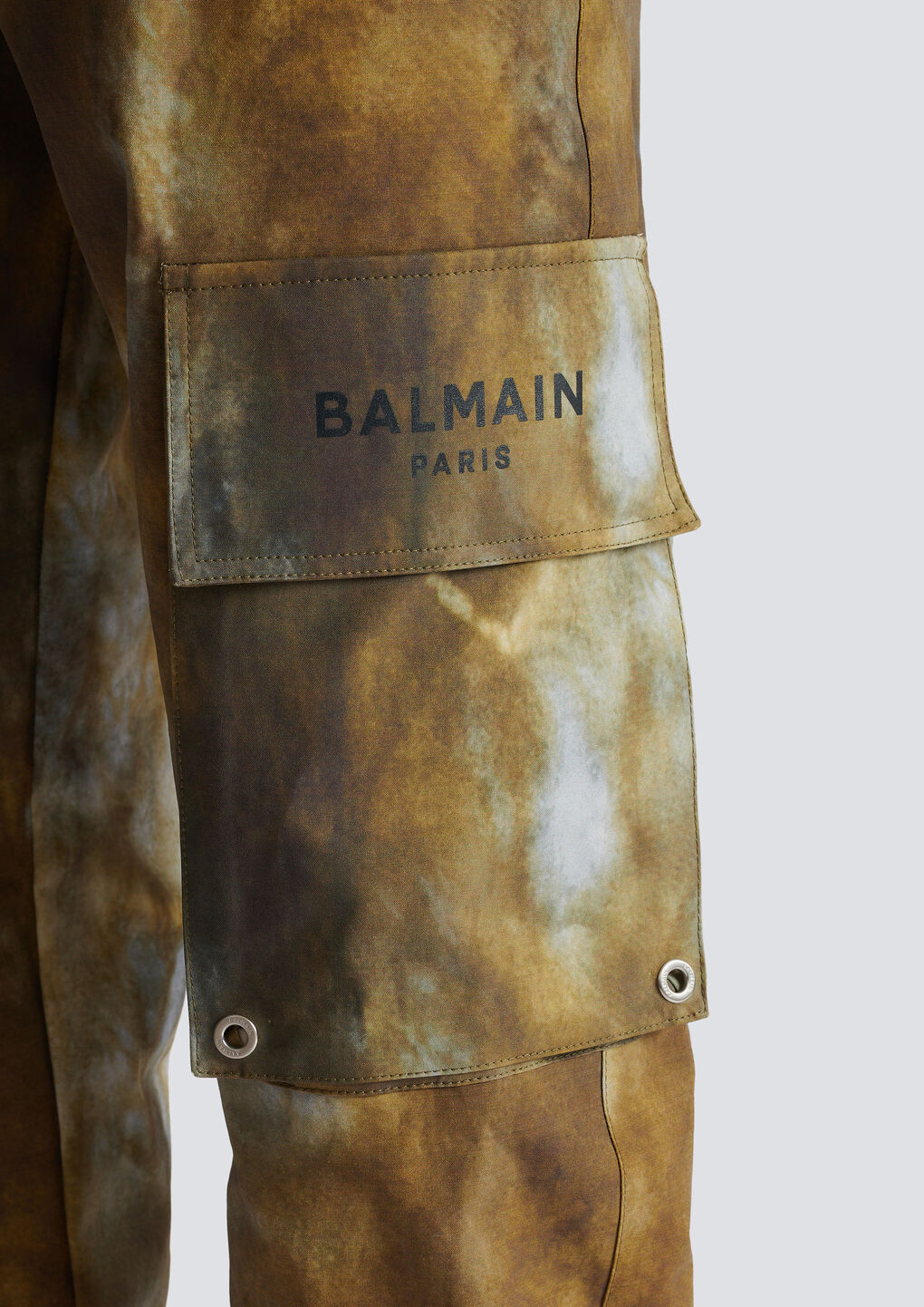 Shop Balmain Desert Print Cotton Cargo Trousers In Gray