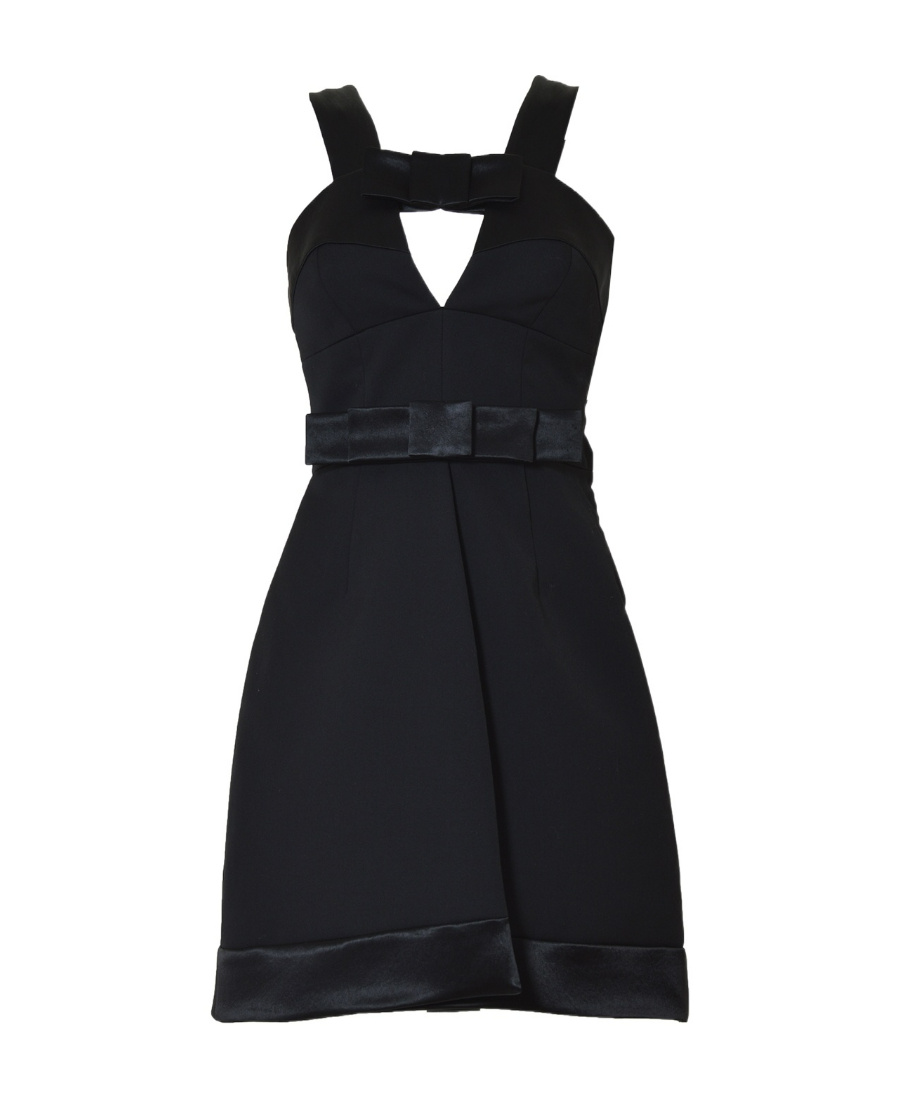 Jil Sander Bow-detailed Cutout Satin-trimmed Wool Mini Dress In Black