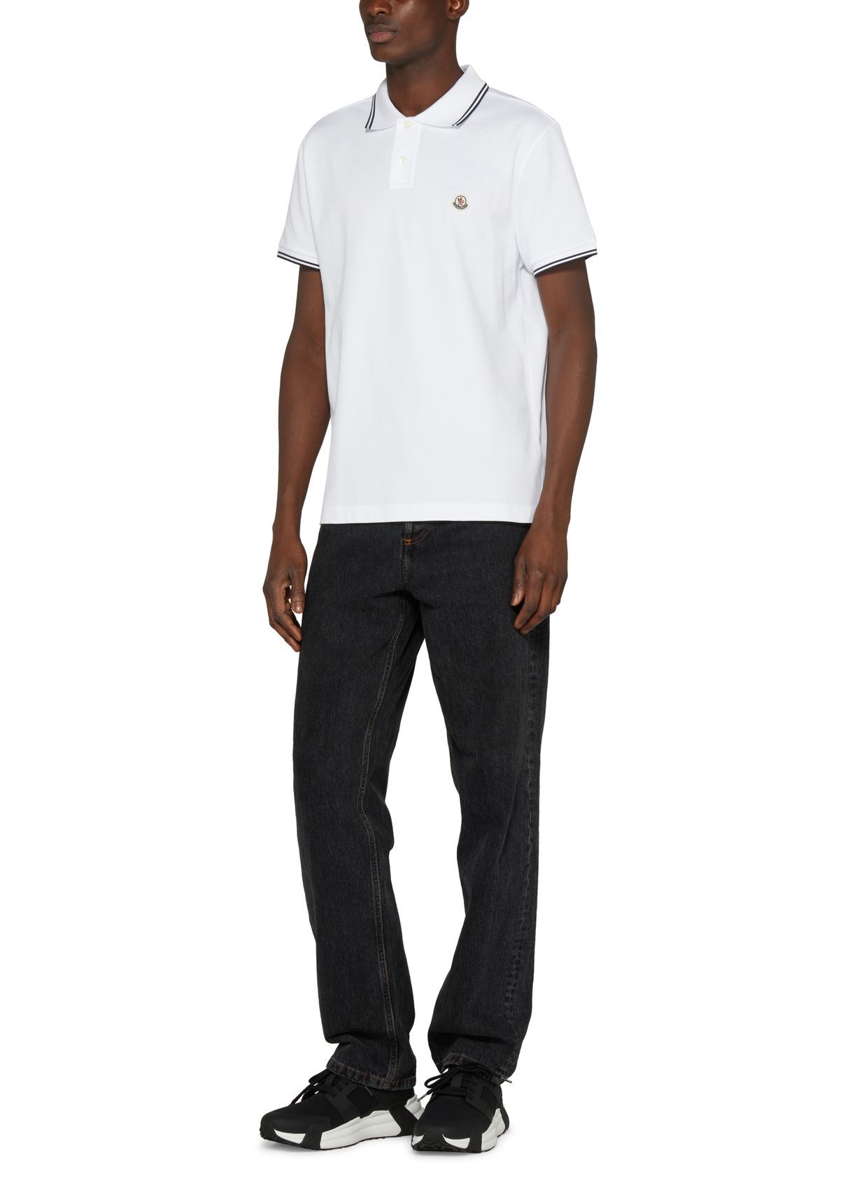 Moncler Classic White Cotton Polo With Signature Tri-color Trim In White