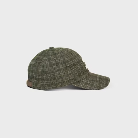 Celine Triomphe Baseball Cap In Checked Wool Felt In Green