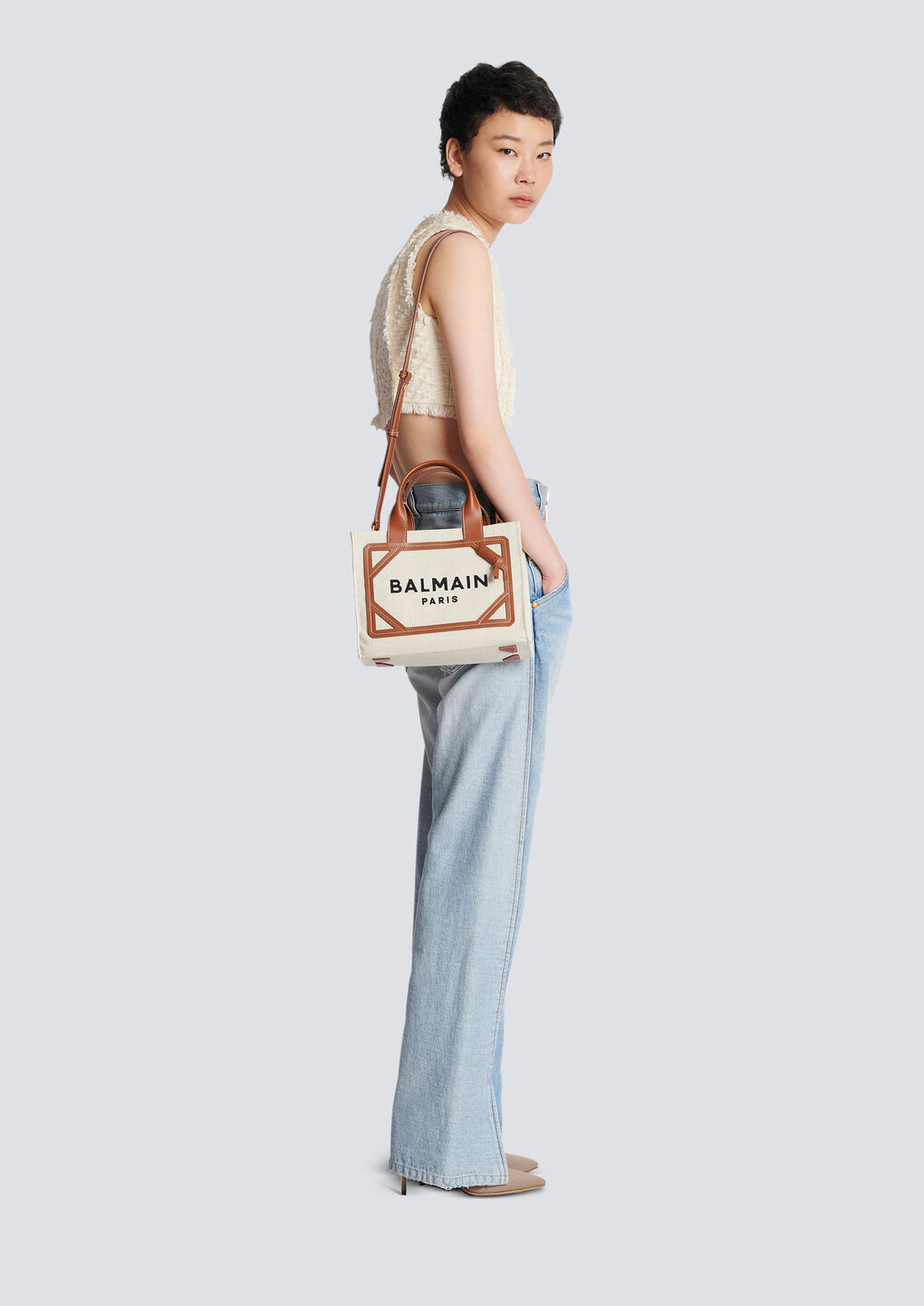 Shop Balmain B-army 42 Shoulder Bag In White