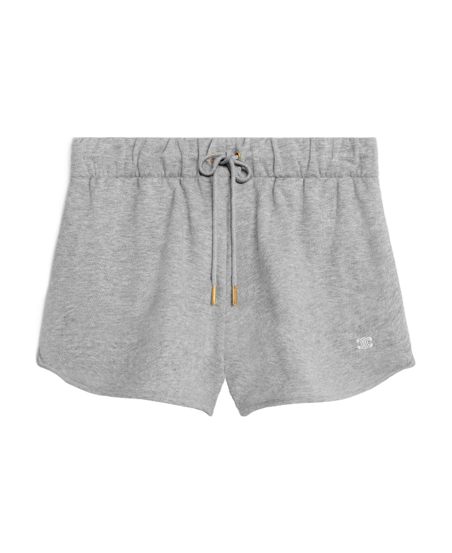 Shop Celine Triomphe Mini Shorts In Cotton And Cashmere In Gray