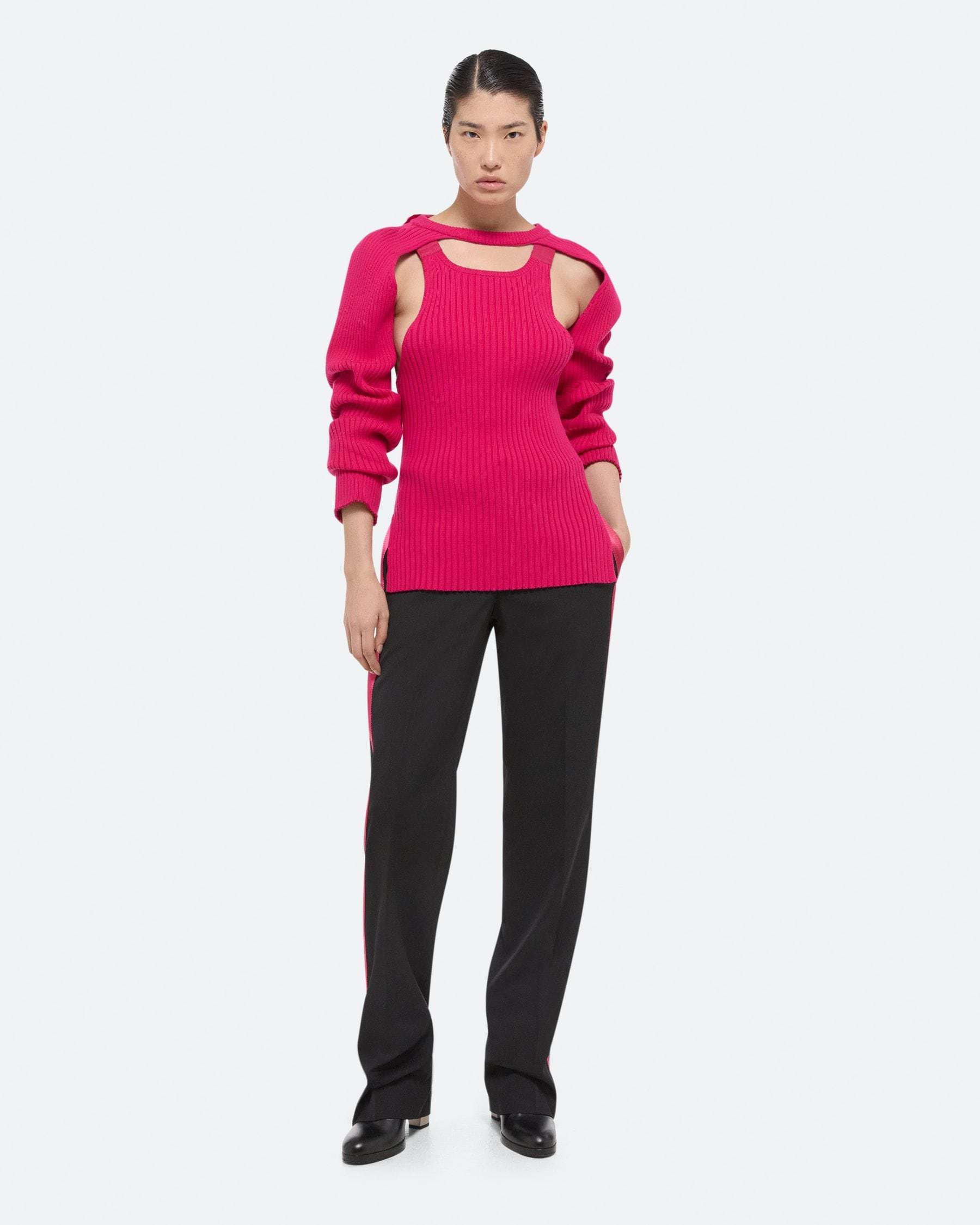 Helmut Lang Cut-out Ribbed-knit Jumper In Pink