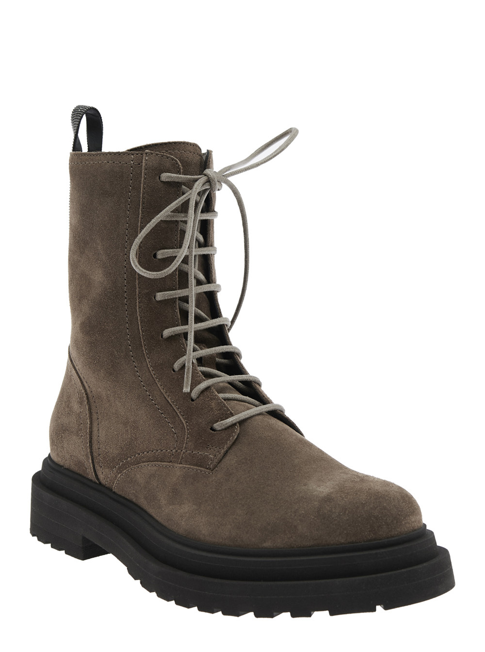 Brunello Cucinelli Brown Ankle Boots With Monil Detail On The Rear And Side Zip Closure In Leather Woman