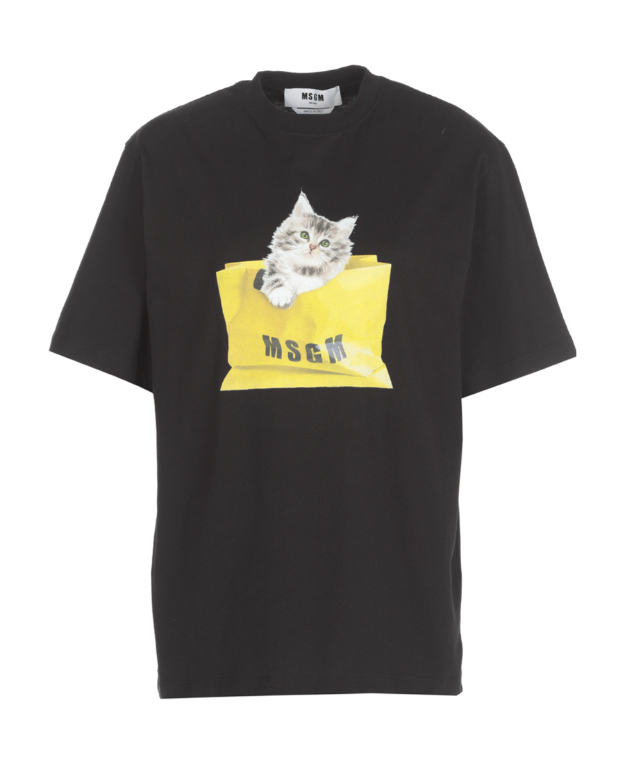 Msgm Oversized Kitty Cotton T-shirt In Green