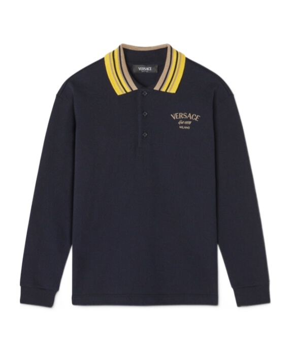 Versace Long-sleeved Polo Shirt In Black
