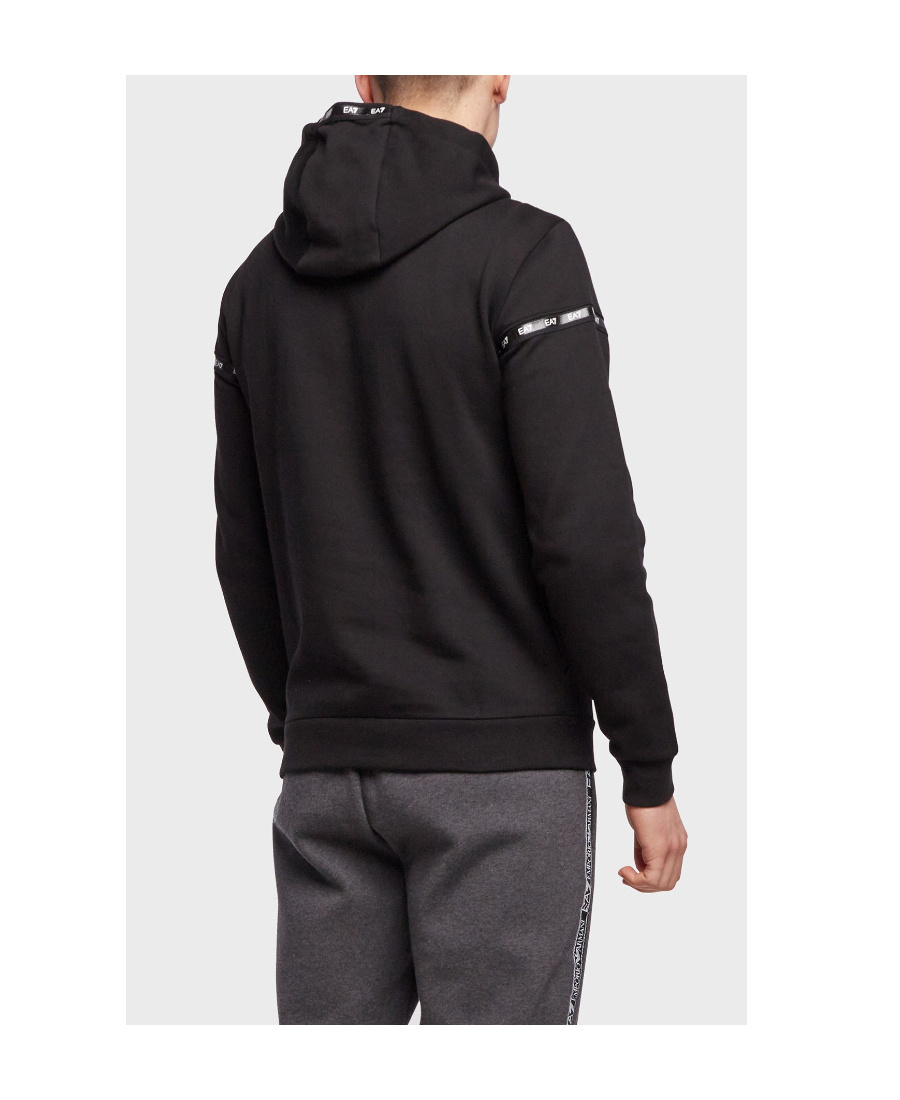 Ea7 Semi-zipper Design Logo Hooded Sweater In Black