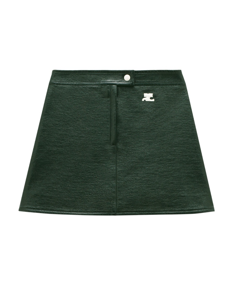 Courrèges Glossy Vinyl Mini Skirt With Fitted Zip Closure And Snap Button In Gray